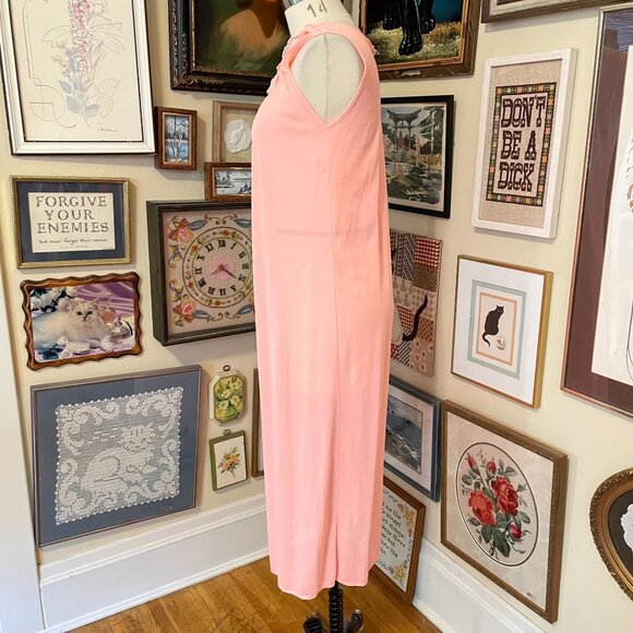 70s Vintage Pastel Orange Neon Nylon Sleeveless Nightgown with Lace Trim Size M - Picture 3 of 5